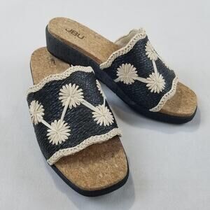JBU Winnie Sandals Shoes Womens Size 8.5 Black Cork Wedge Slide Floral